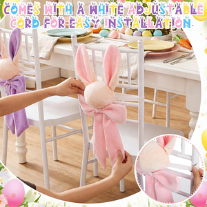 4 Fundas para Sillas de Comedor con Diseño de Conejo de Pascua, Lindas y Coloridas Fundas para Respaldo de Silla con Adorno de Lazo para Fiestas y Eventos - Product Image 4