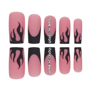 24 pièces à motif français carré <span class=keywords><strong>flamme</strong></span> 3D couverture complète ABS Nail Art Salon utilisation faux ongles 3D strass finition givrée Ballet Design - Product Image 2