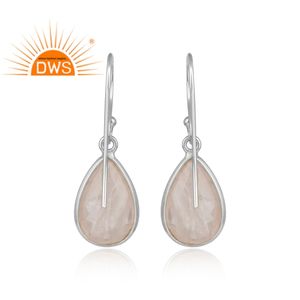 Boucles d'oreilles en quartz rose en forme de poire, bijoux en pierres précieuses, argent sterling 925 massif, boucles d'oreilles pendantes, fournisseur, collection vintage - Product Image 3