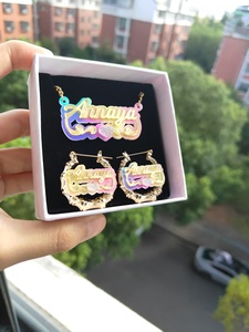 다채로운 아크릴 이름 세트 개인화 된 명판 귀걸이 블링 알파벳 목걸이 사용자 정의 이름 보석 패션 보석 세트 - Product Image 2