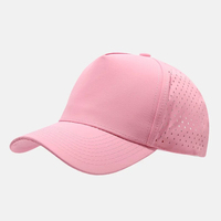Casquette unisexe vintage en sergé perforé découpé au laser sur mesure, 100 % polyester, respirante, imperméable, séchage rapide, 5 panneaux, réglable, sans couture
