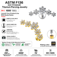 Anting-anting titanium ASTM F136 berulir motif bunga untuk helix, tulang rawan, tragus, dan lobus telinga, kualitas implan G23, perhiasan fesyen ukuran 16G