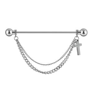 Pendientes colgantes desmontables con doble orificio para la oreja, barra cruzada, acero inoxidable, circón, colgante, doble cadena, Diseño de barra Industrial - Product Image 2