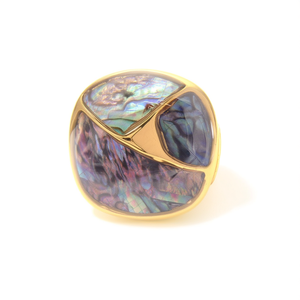 Fashion Ring 316L Stainless Steel PVD Gold Plating <b>Abalone</b> Inlay Sustainable Design - Product Image 2