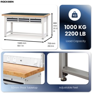 ROCKBEN-<span class=keywords><strong>Banco</strong></span> <span class=keywords><strong>de</strong></span> <span class=keywords><strong>trabajo</strong></span> <span class=keywords><strong>de</strong></span> <span class=keywords><strong>taller</strong></span> electrónico con cajones, <span class=keywords><strong>banco</strong></span> <span class=keywords><strong>de</strong></span> <span class=keywords><strong>trabajo</strong></span> <span class=keywords><strong>mecánico</strong></span> <span class=keywords><strong>de</strong></span> acero industrial con garaje <span class=keywords><strong>de</strong></span> almacenamiento - Product Image 2