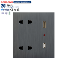 Prise murale OEM personnalisée 2 gangues 2 broches avec néon, gris brossé, type 86, double USB-A et Type-C