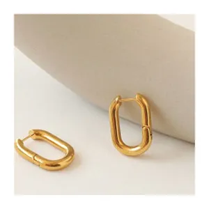 Huggie square jewellery womens fashion jewelry chunky hoops 18k gold plated earrings
