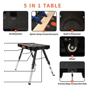 Banc de travail de <span class=keywords><strong>garage</strong></span> Vertak 5 en 1, capacité de 150 kg, banc de travail pliable pour <span class=keywords><strong>charpentier</strong></span>, table de travail multifonction réglable avec roues - Product Image 4