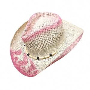 Chapeau de cowboy personnalisé blanc décoré de perles en papier écologiques roses pour l'été, idéal pour les fêtes et un usage quotidien - Product Image 1