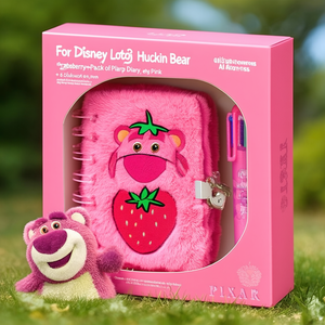 For Dis-ney <b>Bear</b> Strawberry-Pack of Plush Diary + 6-Coloured Pen, <b>Pink</b> - Product Image 3