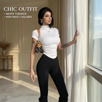 T-shirt d'été respirant pour femme, coupe ajustée, manches courtes, couleur unie, en coton et élasthanne, idéal pour les soirées en club