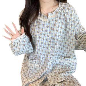 Dolce pigiama da donna 2025 primavera e autunno cotone canapa cartone animato vento pigro fascio piedi allentato abbigliamento Casual per dormire Set - Product Image 5