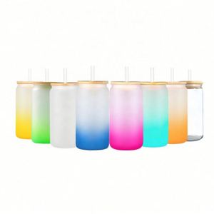 Vente en gros de verres à bière, pots Mason, tasses et mugs en verre borosilicate de haute qualité de 16oz et 20oz, avec couvercles et pailles, supports vierges pour sublimation, gobelets de boisson - Product Image 1
