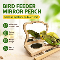 Plateforme d'alimentation en bois de pin pour cage à oiseaux avec miroir, conception anti-évasion et installation facile - Perchoir et accessoire décoratif pour oiseaux