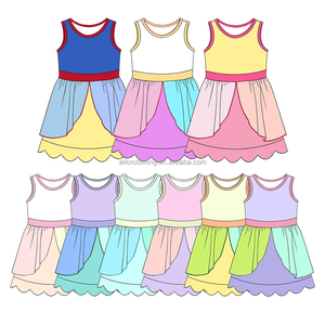 Vestido sin mangas con bloques de color personalizado para niñas, ropa infantil, ropa deportiva, conjunto informal de verano, MOQ bajo, color y talla personalizados - Product Image 3