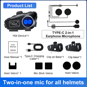 Biểu tượng tùy chỉnh y6x 4 người nhóm trò chuyện <span class=keywords><strong>intercom</strong></span> OLED hiển thị FM Đài phát thanh xe máy Mũ bảo hiểm màu xanh răng <span class=keywords><strong>intercom</strong></span> tai nghe - Product Image 6