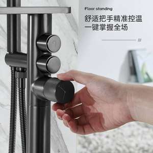 Robinet de sol de salle de bain cascade, ensemble douche baignoire, 2 poignées, cartouche céramique, pommeau de douche pluie rectangulaire - Product Image 4