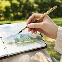 Pinceaux de peinture synthétiques de haute qualité, adaptés aux végétaliens, pour artistes, pinceaux de voyage dorés, logo personnalisé pour acrylique et aquarelle