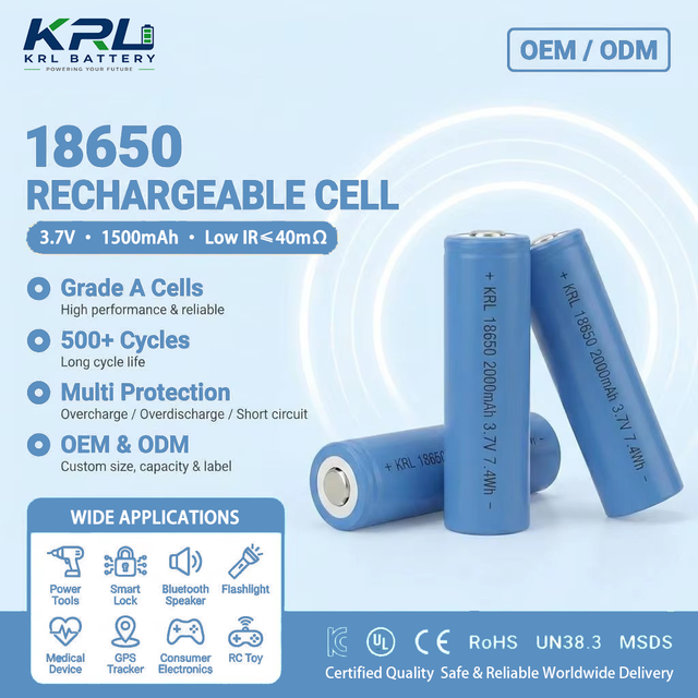 CCC UN38.3 Certified KRL 18650 LiCoO2 Li-Ion 3.7V 2200mAh 500-Cycle Rechargeable Battery High Capacity for DIY Battery Pack