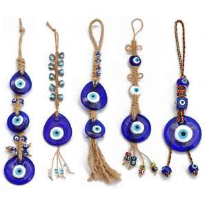Gran oferta de moda, cuerda de cáñamo trenzada hecha a mano, abalorio de mujer, cristal de la suerte, llavero de ojo de diablo turco azul grande, accesorios <span class=keywords><strong>para</strong></span> <span class=keywords><strong>coche</strong></span> y hogar - Product Image 1