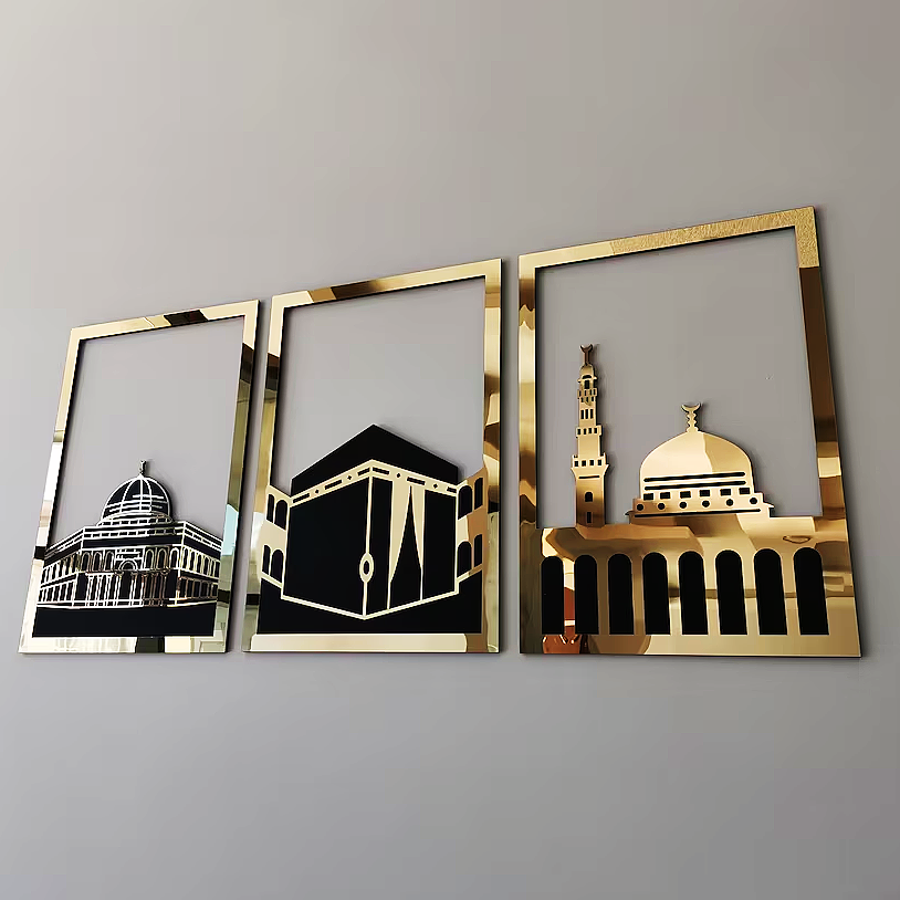 Ramadan Decoration Muslim Gift Wood Acrylic Kaaba Wall Decor Masjid Al Aqsa Masjid Al-Haram & Masjid An-Nabawi Islamic Wall Art