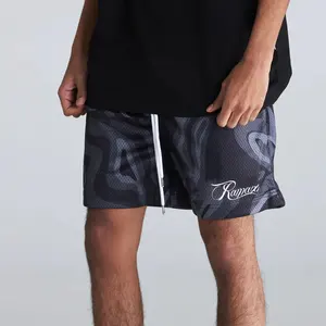 Shorts unissex estampados para treino de basquete e academia, shorts de malha para corrida com logotipo personalizado, fitness e roupas esportivas para homens, sublimação por todo o corpo