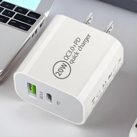Chargeur rapide multi-ports Type-C PD 20W QC3.0 USB avec prises US EU UK AU, sortie 5V/3A pour téléphones mobiles Android