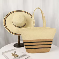 Bolso Tote de Gran Capacidad para Mujer, con Cierre de Cremallera, Conjunto de Sombrero de Paja para Playa y Viaje, Sombrero Panamá de Verano
