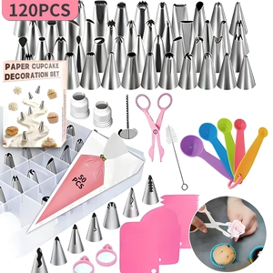 Kit de 120 embouts de décoration de gâteaux avec poches à douille, coupleur, embouts floraux, outils de décoration pour fondant et crème - Product Image 1