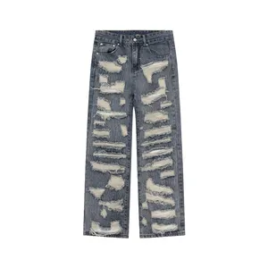Pantalones vaqueros con agujeros rasgados para hombre, ropa de calle alta, personalizada, nuevo diseño, gran oferta
