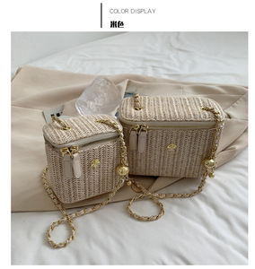 Yaz plaj moda moda tüm maç Mini kare dokuma kağıt saman kova kutusu çanta seti rahat sevimli kozmetik Crossbody çanta - Product Image 4