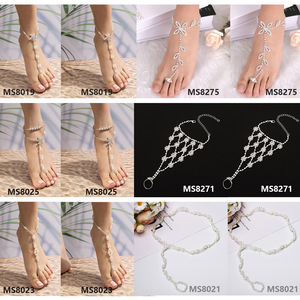 สร้อยข้อเท้าผู้หญิงคริสตัลไรน์สโตนเลียนแบบมุกรูปดาวสไตล์โบฮีเมียงานแต่งงานเครื่องประดับชายหาดเครื่องประดับเท้าชุบเงิน 12 ชิ้น - Product Image 2