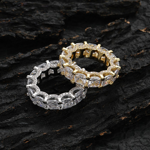 Anillo Cuadrado de Zirconia, Estilo Hip-Hop Europeo y Americano, Anillo de Cobre con Incrustaciones de Zirconia de Una Sola Hilera para Hombre - Product Image 1