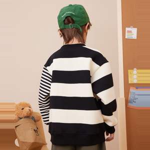 Felpa a Maniche Lunghe per Ragazzi e Ragazze, Maglia Base con Collo Tondo per Bambini Più Grandi, Pullover Sportivo a Righe con Fodera in <span class=keywords><strong>Pile</strong></span>, Tinta in Capo - Product Image 3