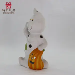 Resin Crafts Handmade Halloween White Ghost Pumpkin Desk Decoration Resin Figurine Statues