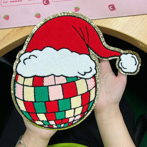 カスタムクリスマスパッチディスコサンタ帽子アイアンオンパッチデザイナー<span class=keywords><strong>Groovy</strong></span> Chenilleパッチ衣料品用 - Product Image 1