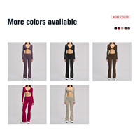 Haut court extensible à manches longues et pantalon de yoga évasé pour femme, tenue de sport et de fitness