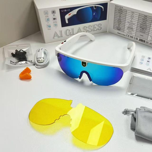 Smart Sun Glasses Goggles with 1200P 8MP Camera Interchangeable 3-in-1 Lenses Buttons Touch Voice Control AI Translator ChatGPT