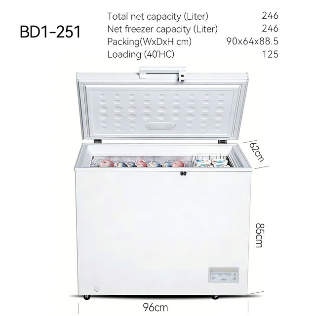 251L High Quality Solar/Electric Horizontal Refrigerator for Hotel Household Use Deep Freezing Folding Door Class Energy