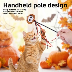 Jouets d'Halloween pour animaux de compagnie, motifs citrouille, araignée, pirate et chauve-souris, en tissu non tissé, baguettes interactives pour chat pour les fêtes - Product Image 2