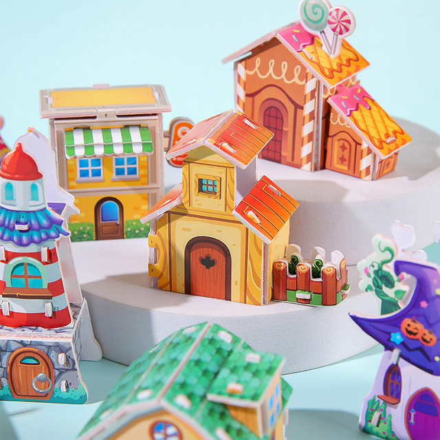 Cartoon Cardboard Toys 3D Assembled Model Small House Furniture Cardboard Three-dimensional Jigsaw Puzzle Building Cardboard
