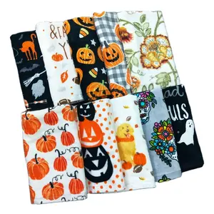 Handuk Pembersih Dapur Motif Katun Tebal Halloween Pabrikan Tekstil Rumah Dapur Grosir Handuk OEM/ODM
