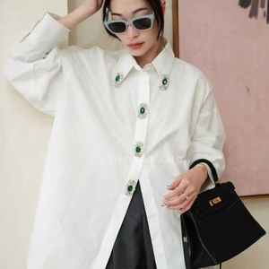 Vente en gros 2025 Automne Nouvelle Arrivée <span class=keywords><strong>Blanc</strong></span> <span class=keywords><strong>Noir</strong></span> Coton Chemises Blouses pour Femmes Manches Longues Lâche Casual Tops <span class=keywords><strong>Femme</strong></span> Vêtements - Product Image 2