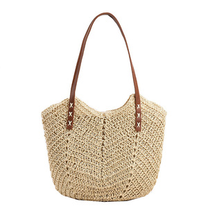 Straw Woven Tote Bag Women Large Capacity Bohemian Style Beach Vacation Shoulder Bag Horizontal <b>Square</b> Zipper Closure - Product Image 3