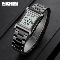 Promo Panas Jam Tangan Pria SKMEI Kotak Stainless Steel Mewah Sport Fashion LED Kristal Analog Alarm Tahan Air 3BAR