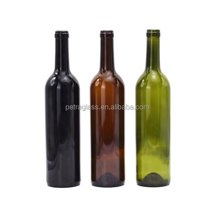Bottiglie di vetro di vino rosso marrone verde nero trasparente da 750ml 75cl all'ingrosso con sughero