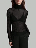 Offre Spéciale femmes voir à travers Blouse Sexy manches longues Transparent Mesh Tops