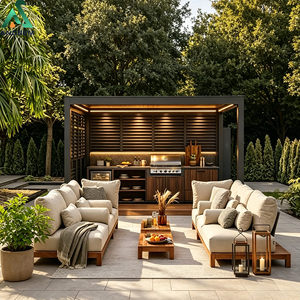 Pergola à lames orientables en aluminium de luxe ANCSEM avec cuisine extérieure, barbecue, cadre enduit de peinture thermique imperméable pour <span class=keywords><strong>piscine</strong></span>/cour - Product Image 2