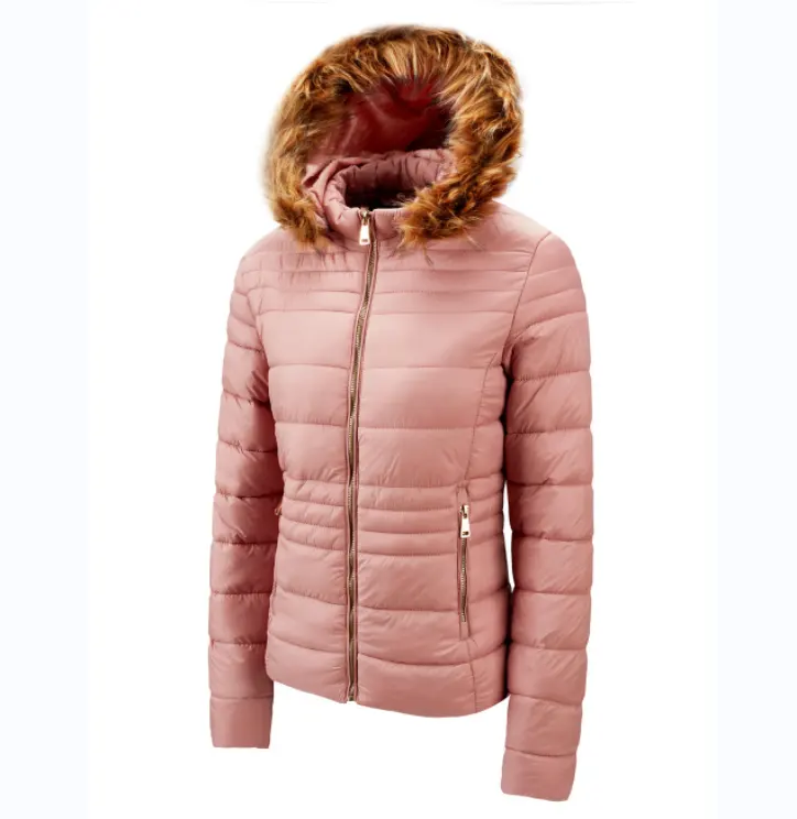 Ladies Puffer Coat With Fur Trim Hood Women Zipper Pocket Winter Puffer Thick Quilting Padding Bubble High Quality Jacket