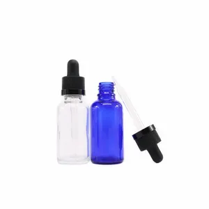 Изготовленные на заказ бутылки для упаковки эфирного масла 30 мл прозрачная синяя стеклянная бутылка-капельница